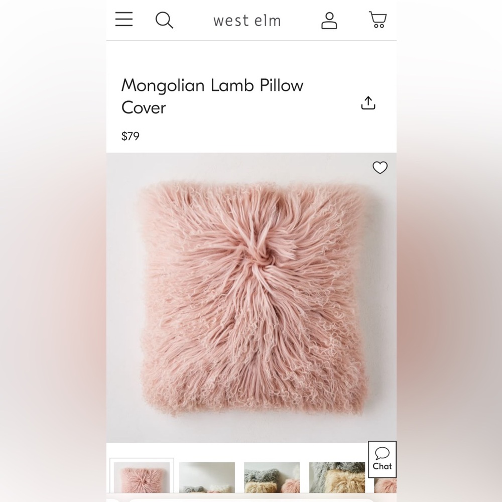 West elm Mongolian lamb pillowcase.  16in x 16in.  Light pink.  Barely used